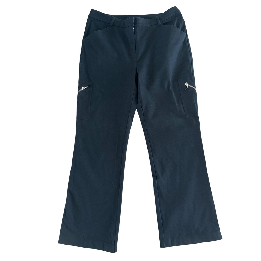 St. John Collection Marie Gray‎ Cargo Pants Women 12 Black Zipper Pocket Stretch